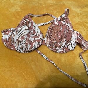 Luli Fama Pink, Gold & White Underwire Top - DD - adjustable criss cross tie